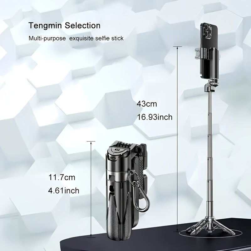 16-Inch Extendable Selfie Stick Tripod with Wireless Remote Control, 360° Rotating Mount & One-Click Release, USB, Compatible with iPhone//Android Smartphones – Perfect for Concerts, Travel, Hiking, and Live Streaming, Selfie Stick for Phone