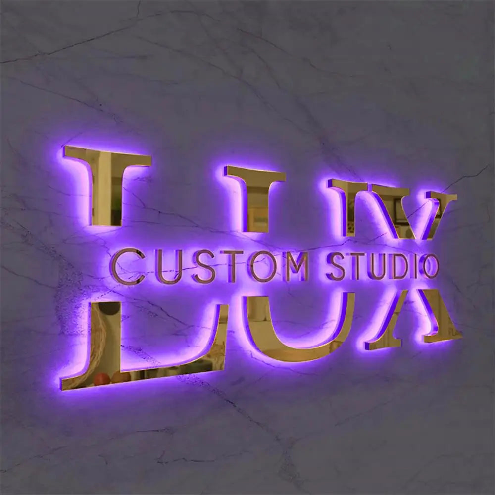Custom Backlit Sign Led Illuminated Business Logo Signage Large RGB Metal Letter Stainless Steel Storefront Backlit Outdoor Sign