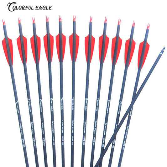 Mix Carbon Arrow for Compound Recurve Bow, Shooting Archery Hunting 500 Spine, 28", 30", 31 ",3" plastic Red Black Feather