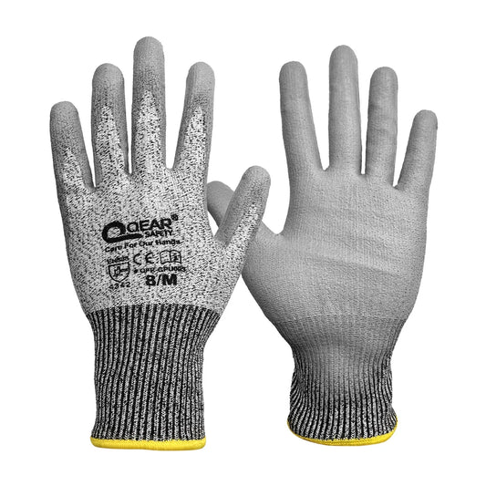 3 Pairs QearSafety Cut 3 HPPE Yarn Work Safety Gloves,Thin PU Palm Coated,Anti-slip,Dexterity Light-Weight, Assembling Jobs