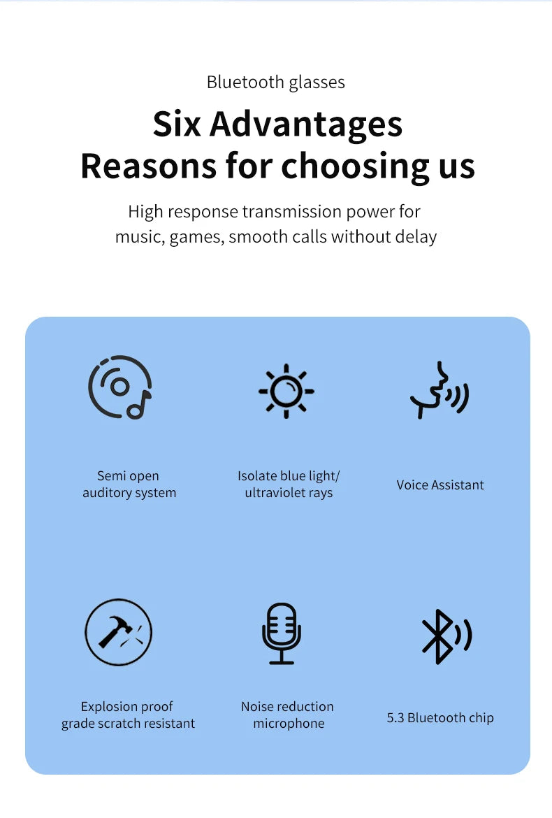 Smart Bluetooth Sport Audio Glasses Wireless Call Music Playback Earphone Anti Blue Light UV Protection Sunglasses for Men Women