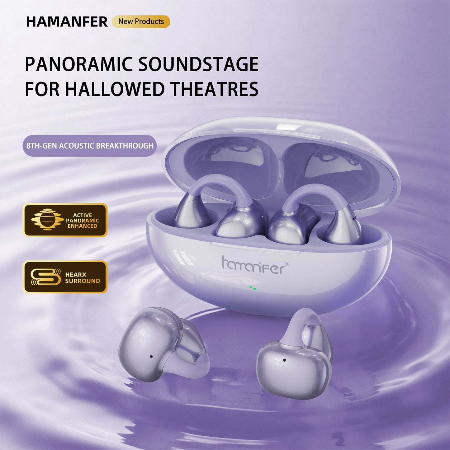 HAMANFER HM11 Bluetooth 5.4 Clip On Wireless Headphones Earphones Ear Hook TWS Sports Gaming Headset Noise Cancelling Stereo Ear