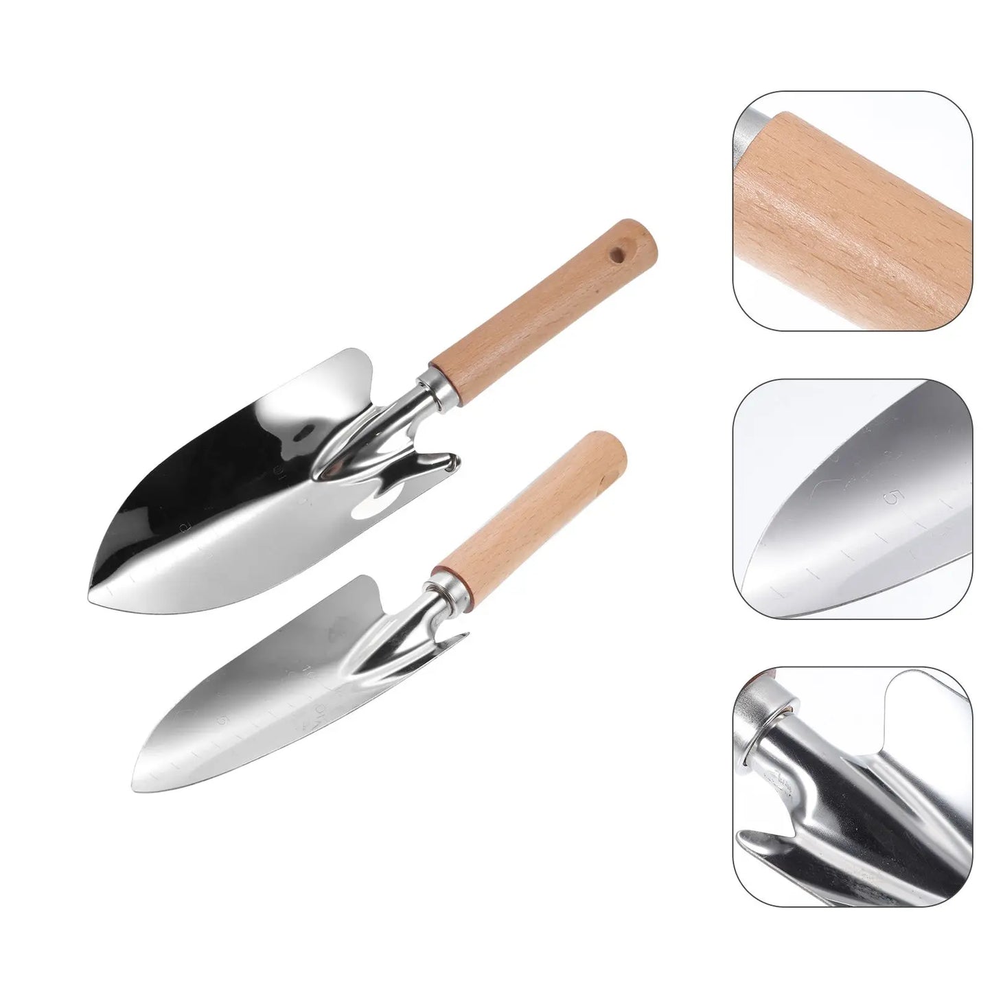 2Pcs Stainless Steel Garden Trowel With Wooden Handle Lightweight Hand Shovel For Weeding Cultivating Outdoor Tool Set