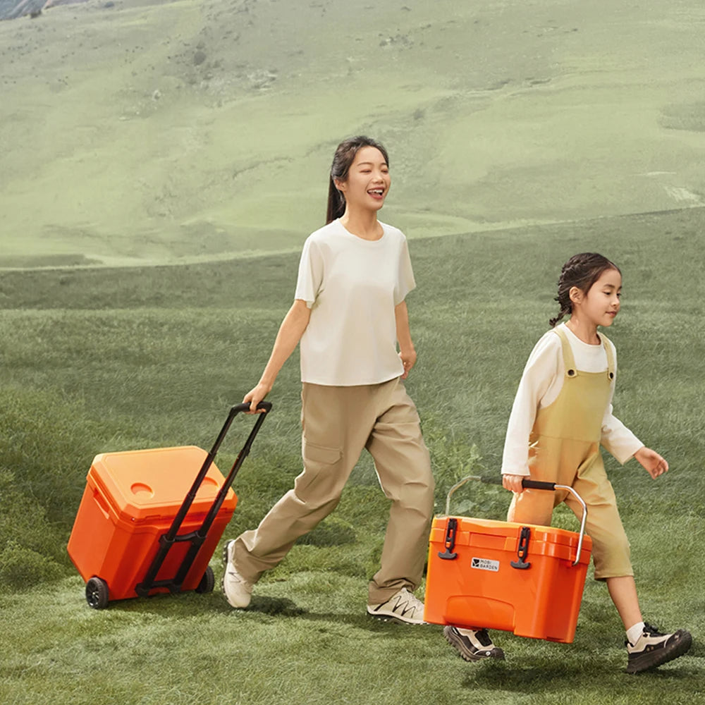 Mobi Garden Portable Wheeled Cooler  Insulated Ice Box for Car Picnics Outdoor Camping   Fresh Food Storage