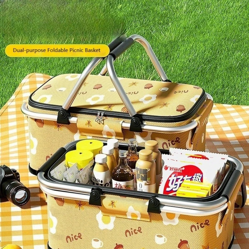 Camping Insulated Cooler Outdoor Picnic BBQ Basket Handles Waterproof Large Capacity Hamper Portable Foldable Travel Storage Bag