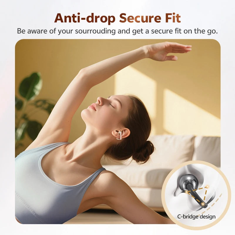 QCY Crossky C50 Open Ear Wireless Earbuds Bluetooth 6.0 Comfort Clip On Sports Earphone 4 Mic AI Clear Call Bass Boost Headphone