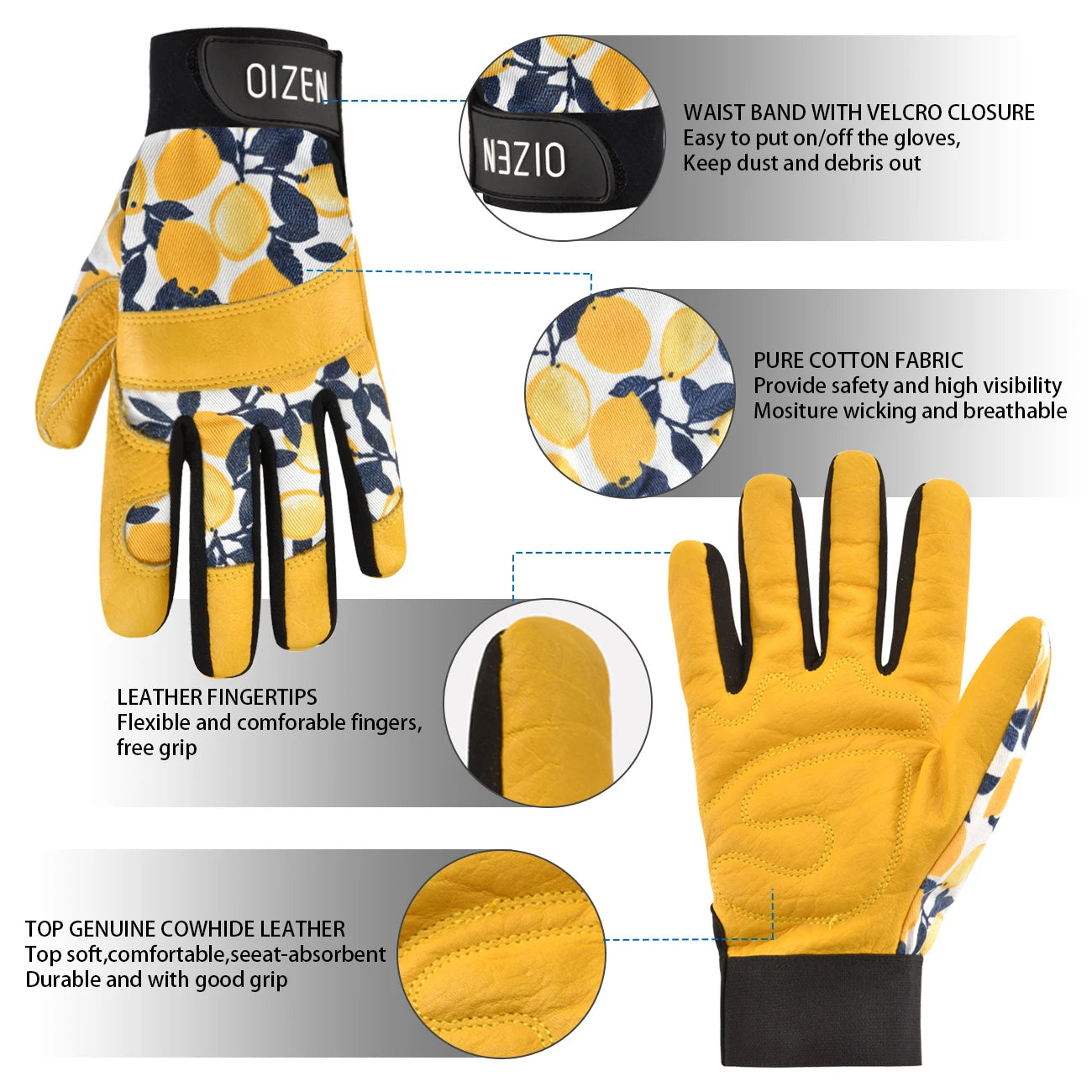 Cowhide Leather Gardening Rose Pruning Gloves Women Breathable Wear-resistant Thorn Proof Working Gloves for Weeding Planting