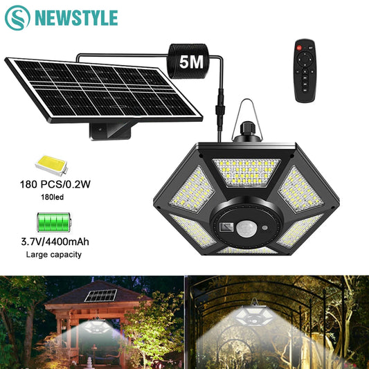 Solar Lights Indoor Outdoor Solar Pendant Light 180/228 LED Shed Lamp Motion Sensor with Remote IP65 Waterproof Barn Gazebo Yard