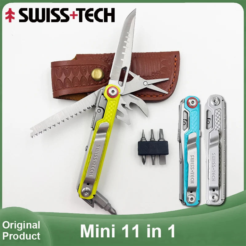 2025 New SWISS TECH 11 in 1 Mini Multitool Knife Folding EDC Outdoor Camping Survival Tools Pocket Knife Scissors Screwdriver