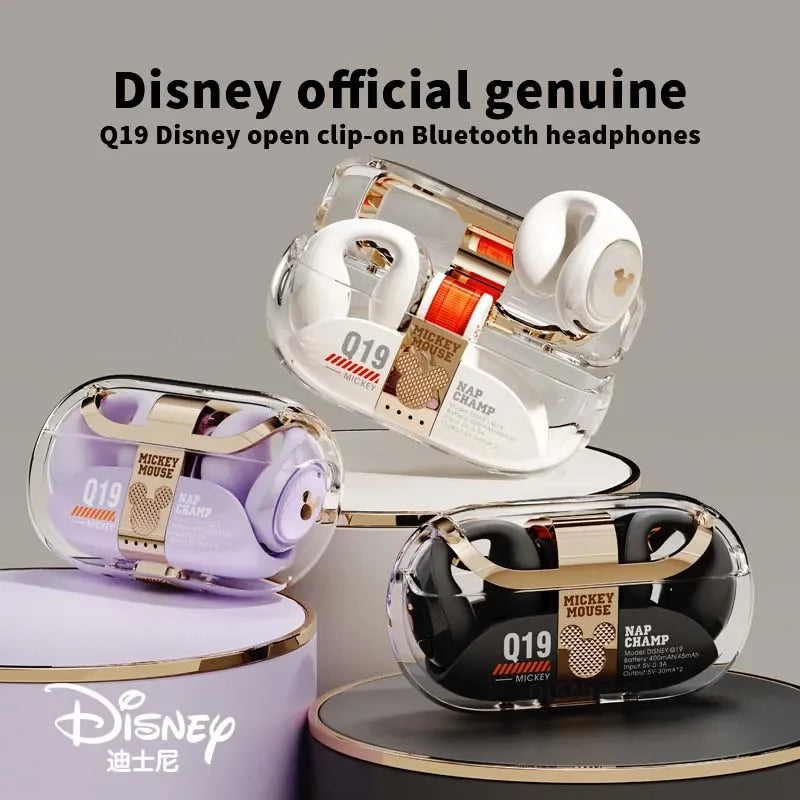 Disney Earphones Bluetooth Wireless Clip-On Earbuds High Quality HIFI Sound Headphones Earclip Noise Canceling Gaming Sports Q19