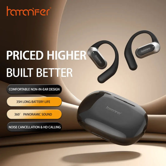 HAMANFER MX12 Open Ear Clip-on Bluetooth Wireless Earphones TWS Sports Headphones Noise Cancelling Air Conduction Long Battery