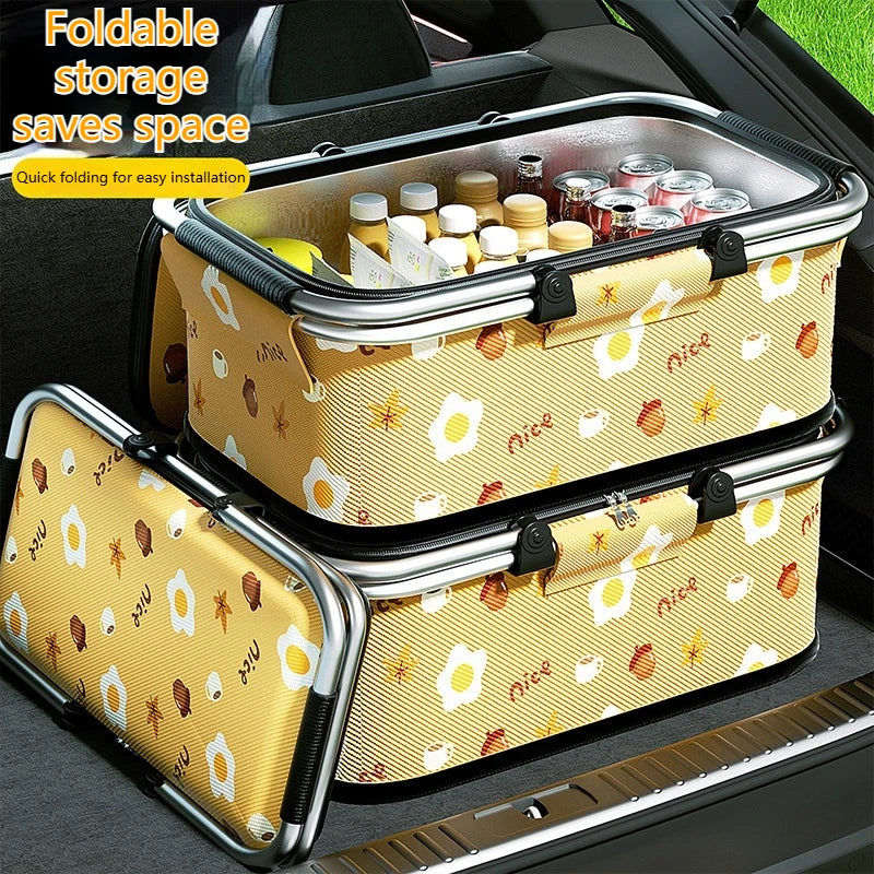 Camping Insulated Cooler Outdoor Picnic BBQ Basket Handles Waterproof Large Capacity Hamper Portable Foldable Travel Storage Bag