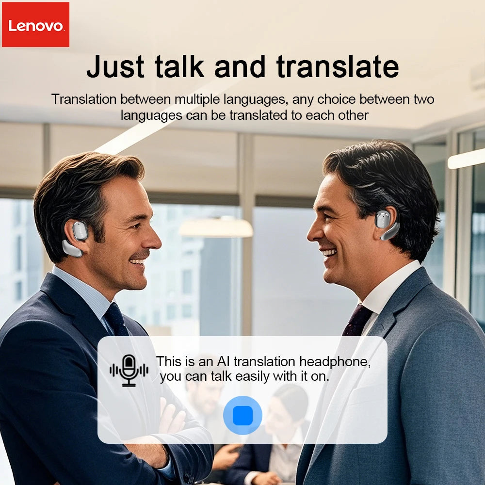 [AI Earphone]Lenovo Wireless Hanging Ear Headphone QT02 Real Time Translator With Touch Screen Charging Case Earbud for Business