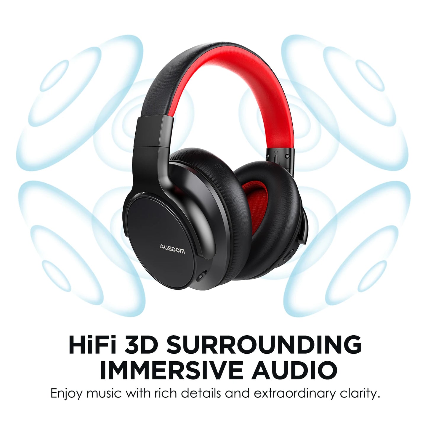 AUSDOM E7 Bluetooth Noise Cancelling Wireless Headset Hi-Fi Stereo Sound Over Ear ANC Headphone With Mics 50H Type-C For Office