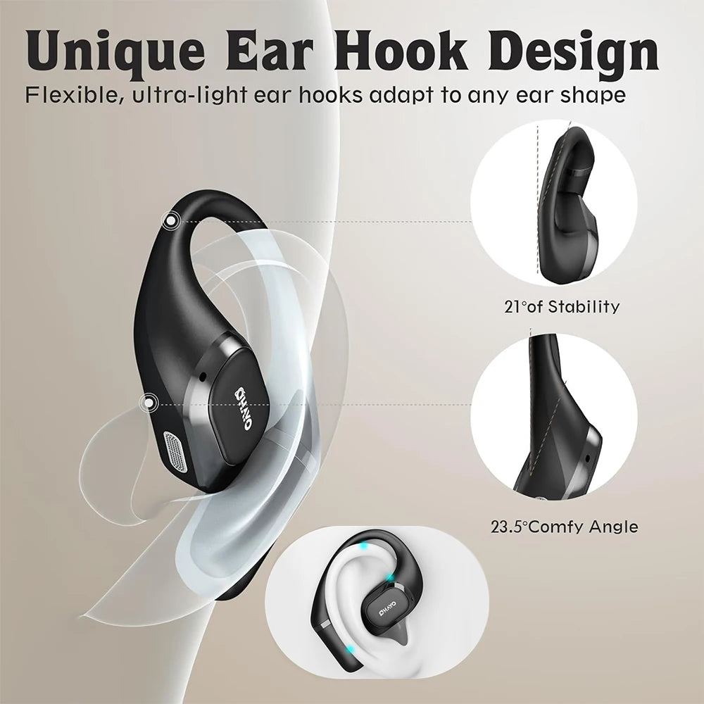 Ohayo T10 Open Ear Earbuds Bluetooth 5.4 Headphones Wireless 40Hrs Playtime TWS Wireless Earbuds with Digital Display for Sports