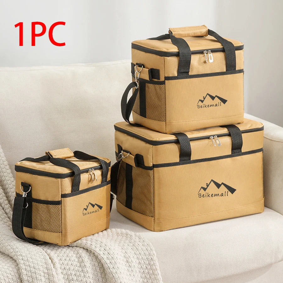 Large capacity portable picnic bag, outdoor camping crossbody waterproof cooler, thickened aluminum foil thermal insulation box