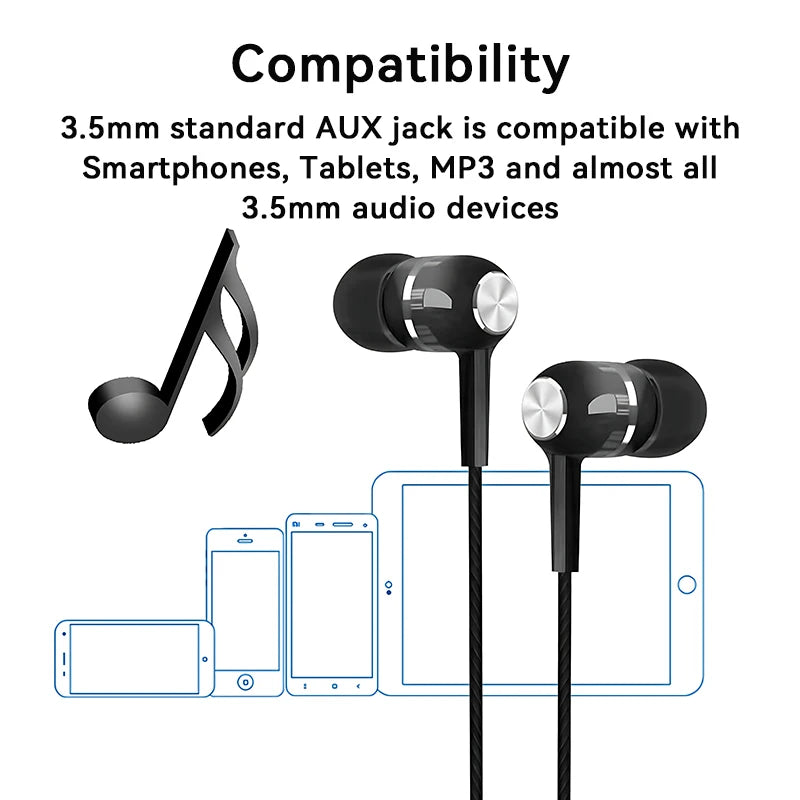 3.5mm Headphones Sports Wired Earphones HIFI Bass Wired Earbuds in-Ear Headset Game Subwoofer with Mic Handsfree Call For Phones