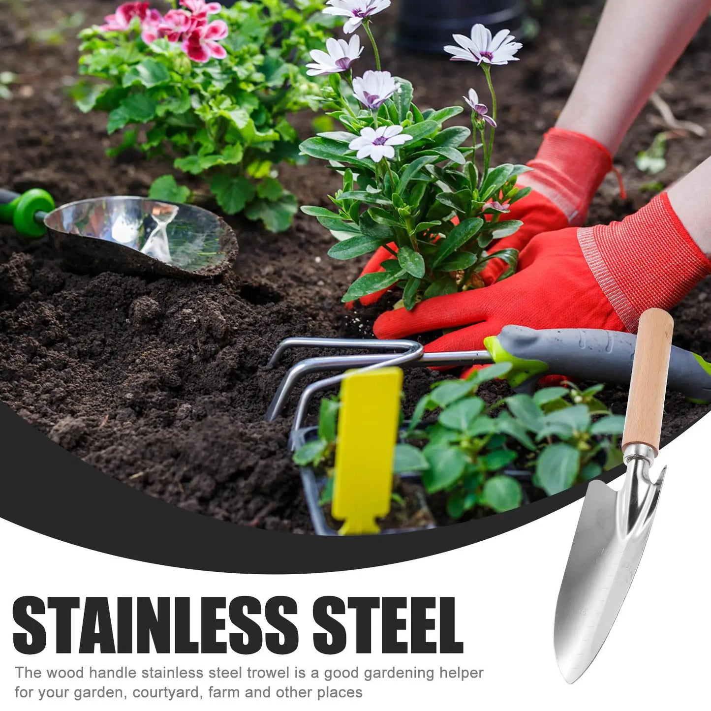 2Pcs Stainless Steel Garden Trowel With Wooden Handle Lightweight Hand Shovel For Weeding Cultivating Outdoor Tool Set