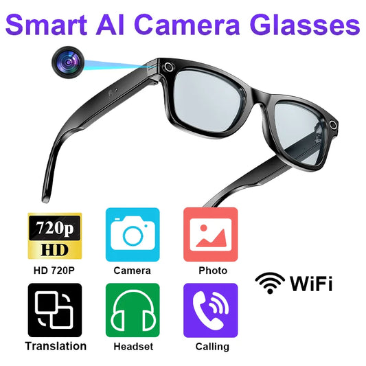 LIGE AI Smart Glasses with Camera Sunglasses Mini Camera Video Recorder Wireless Bluetooth Call Anti-blue Glasses for Man Women
