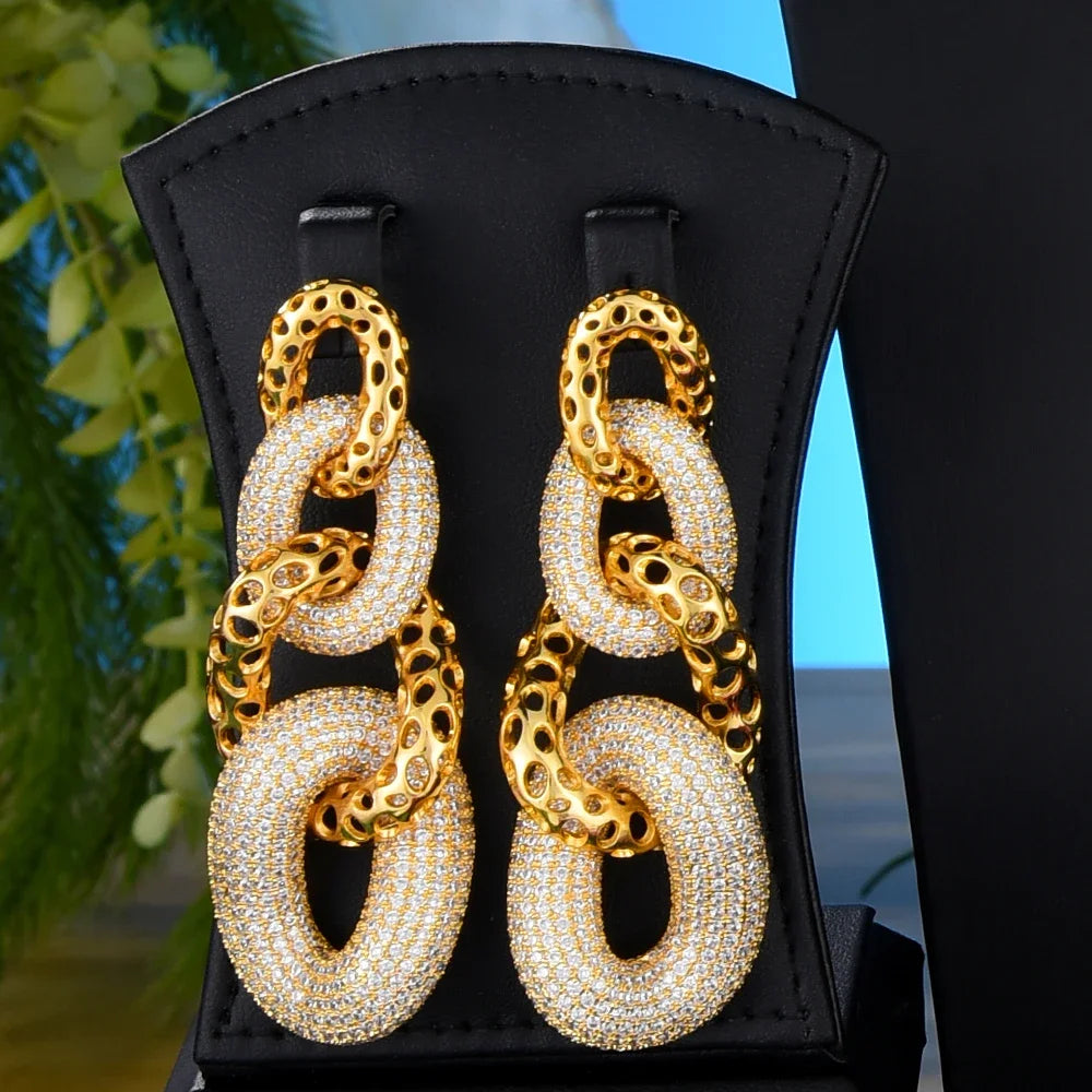 Hiphop Cuban Big Links Full Micro CZ Luxury African Jewelry Set For Women Wedding Party Zircon Crystal Indian Neckalce African