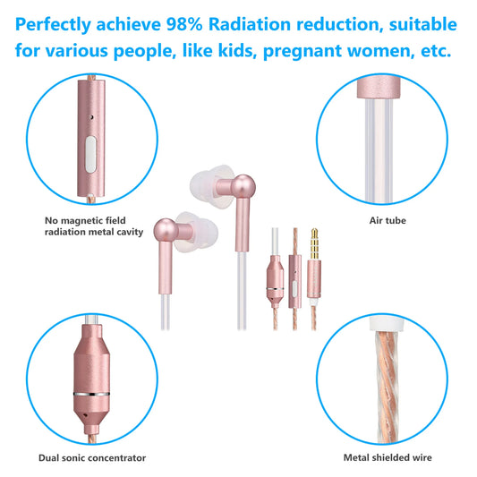 FC31 Air Tube Anti-radiation In-ear Headphones 3.5mm Wired Music Headset Radiation Free Earphone Reduction Line Control with Mic
