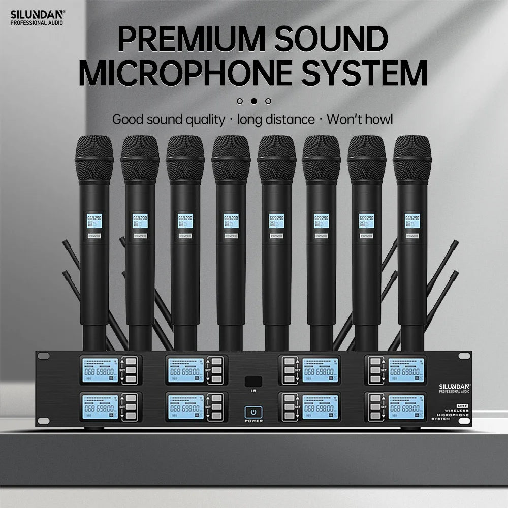Professional Wireless Microphone UHF System 8 Channels Handheld Lavalier Stage Eerformance Conference Karaoke Church Lecture Mic