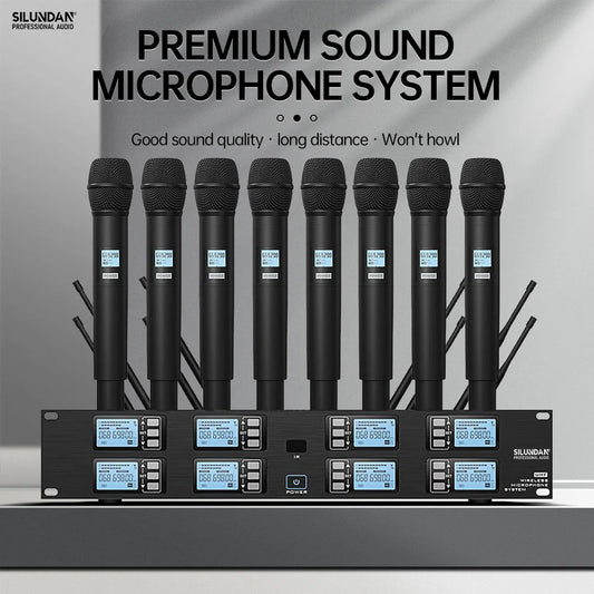 Professional Wireless Microphone UHF System 8 Channels Handheld Lavalier Stage Eerformance Conference Karaoke Church Lecture Mic
