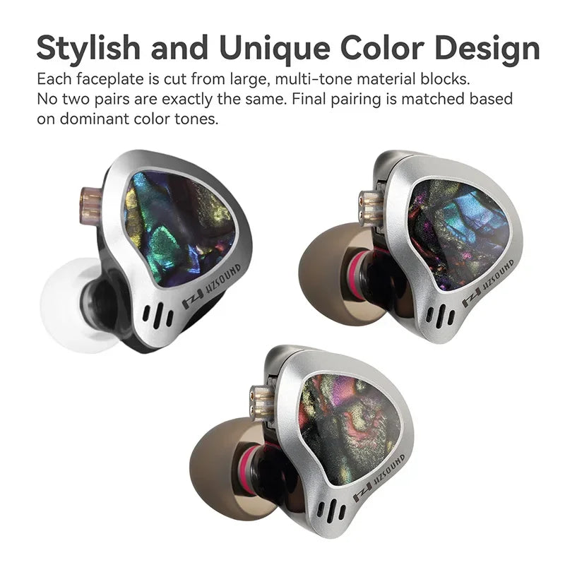 Hzsound Ginkgo 1DD+1PZT HiFi In-Ear Earphones Interchangeable Tuning Nozzles Monitor Headphones Game Sport Headsets 2PIN Cable