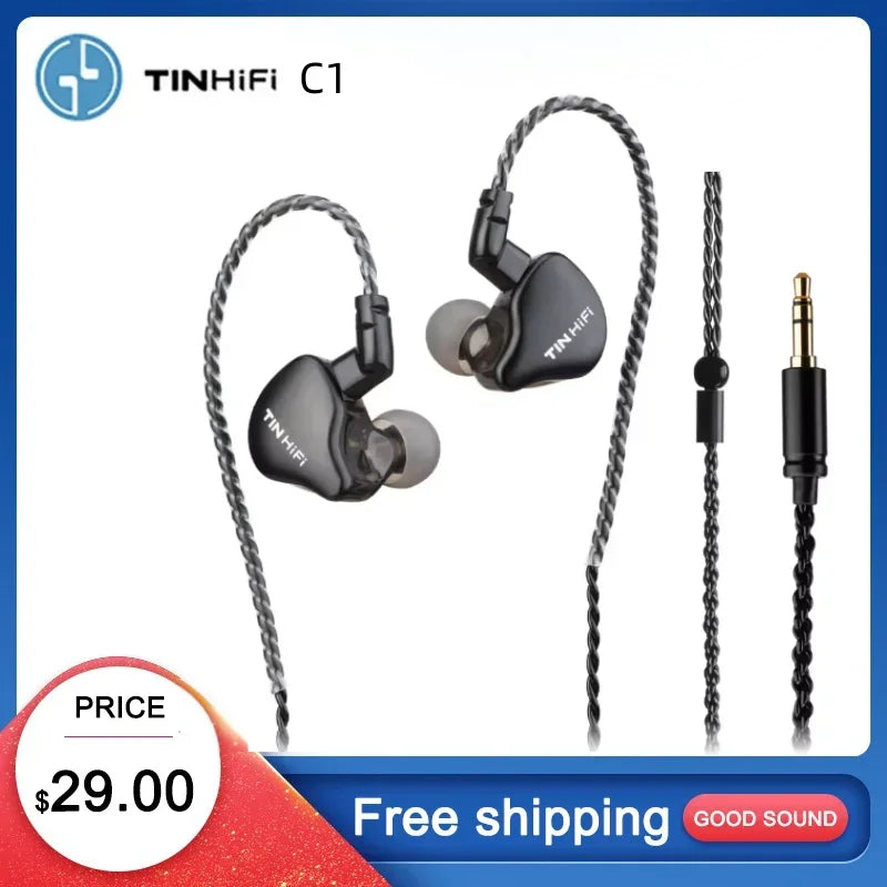 TINHIFI C1 In-ear Earphone 10mm DLC Diaphragm Driver Detachable 0.78mm 2Pin CNC Faceplate HiFi Music Bass Audio Gaming Earbud