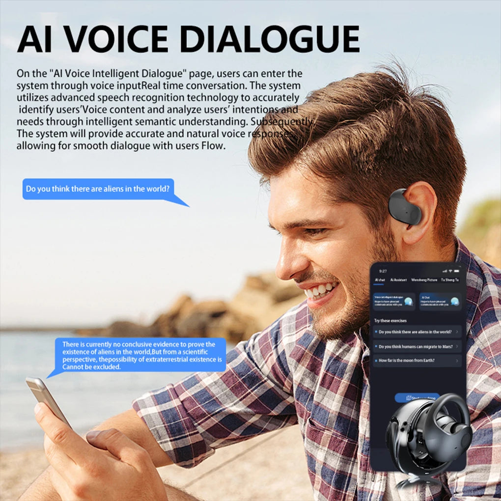 Bluetooth AI Real-time Language Translation Earphones Wireless 144 Languages Ear Hanging Headphone Translator forTravel Business