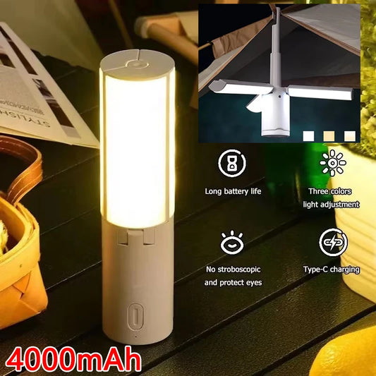 4000MaH Folding Outdoor Camping Lamp Portable Rechargeable High Capacity Lighting Student Dormitory Hanging Tent Hanging Lantern