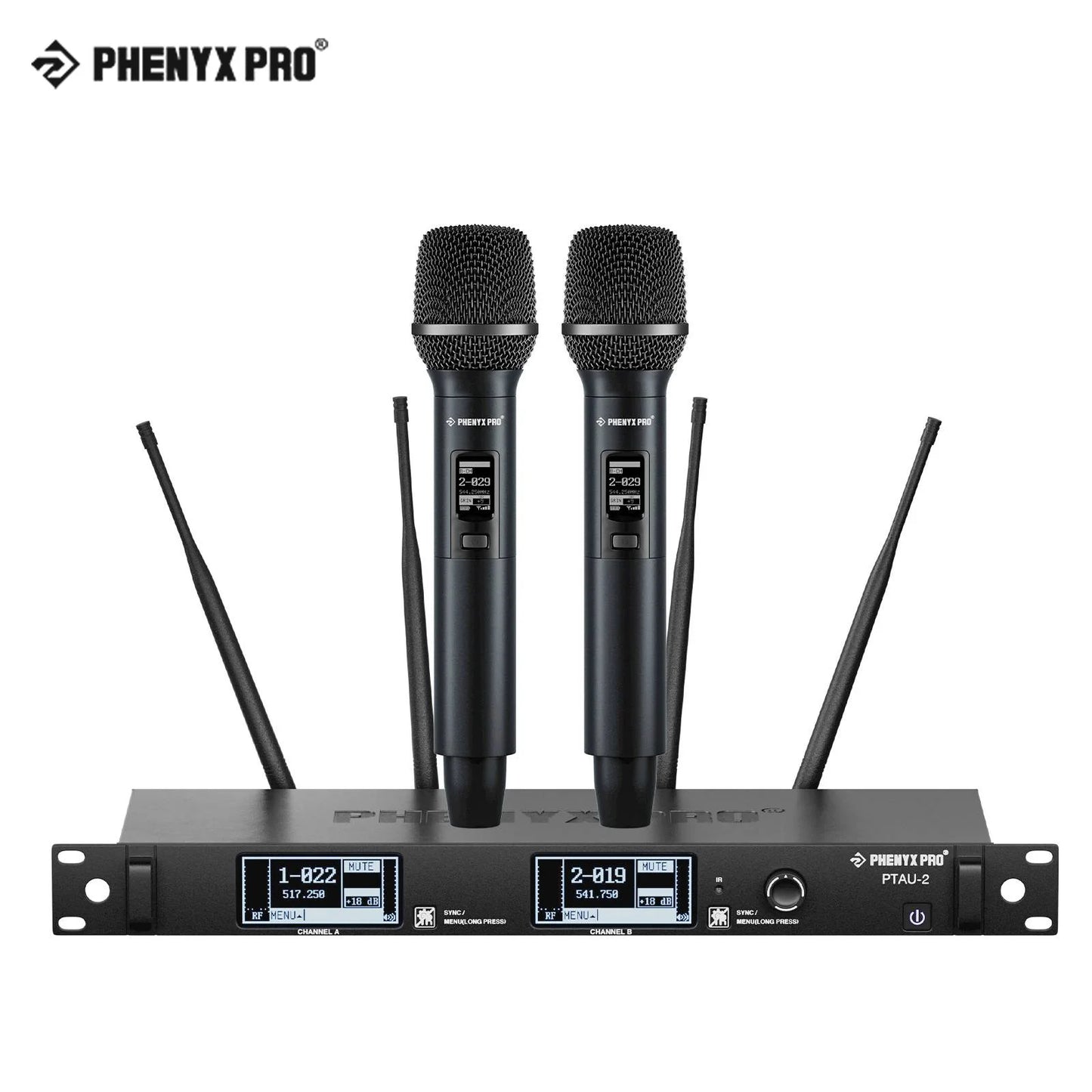 New Phenyx Pro PTAU-2 True Diversity Wireless Microphone System w/ ID Lock,  Auto Scan, Cordless Mics for DJ, Karaoke