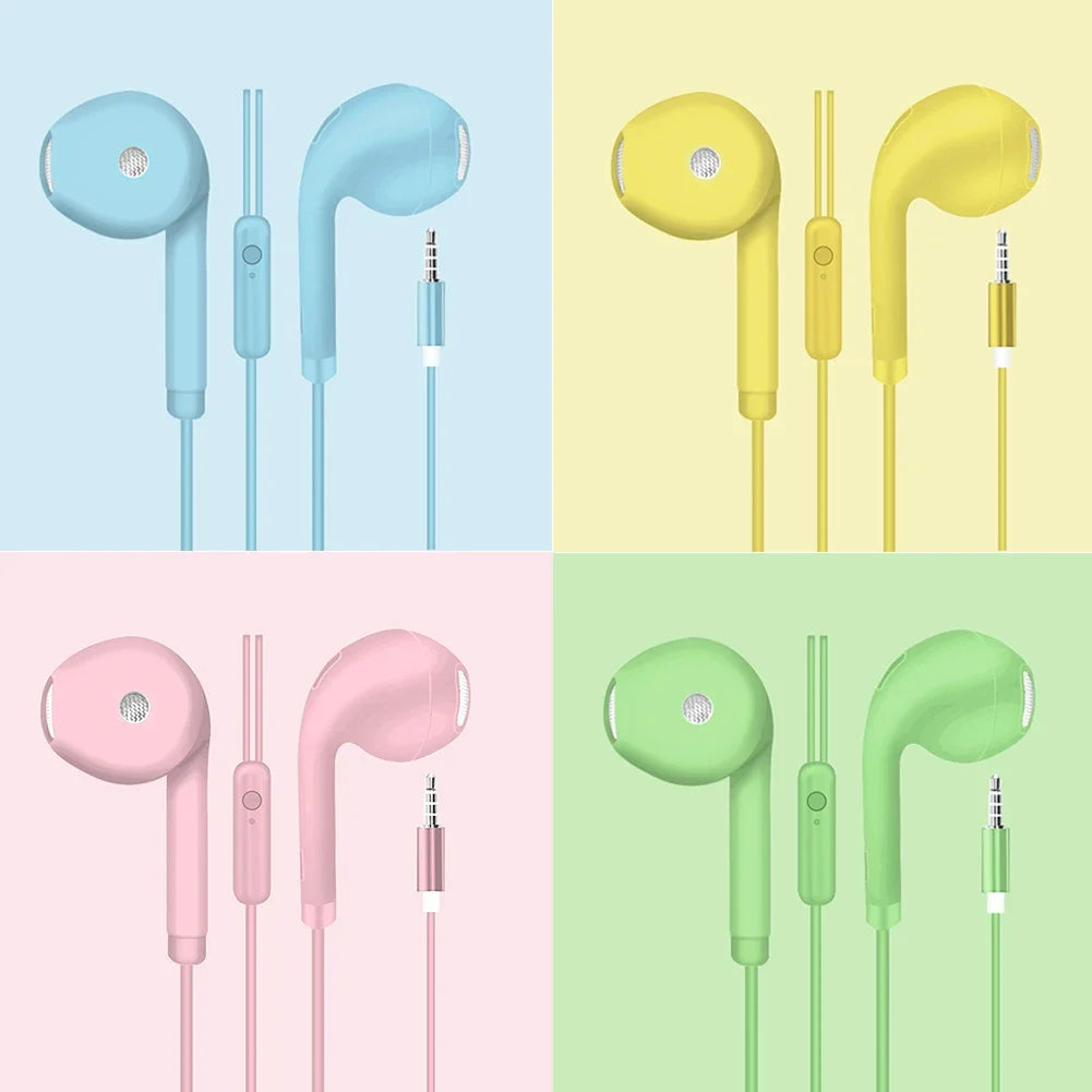 3.5mm Wired Headset Macaron Earphone In-Ear Headphone Music Multicolors 1.2m with Microphone Earphones Universal for Smart Phone