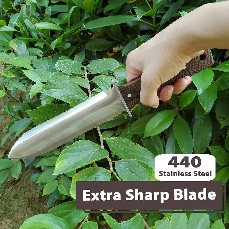 Professional Hori Garden Knife with Leather Sheath, Protective Handguard, Garden Tools Spatula for Weeding, Digging, Cutting