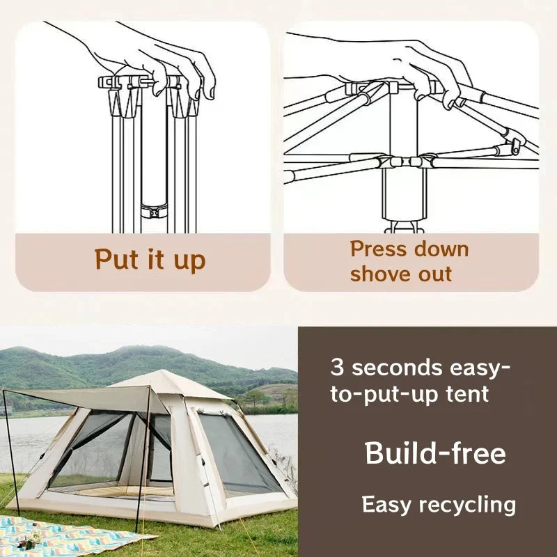 tent 5 ~ 8 people Outdoor Automatic Quick Open Tent  Waterproof Camping Tent Family Outdoor Instant Setup Tent with Carring Bag