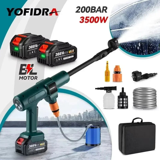 YOFIDRA 200Bar Brushless Electric Water Gun 6-in-1 Car Cleaning Garden Watering Suit Fit For Makita 18V Battery Pin Spray Gun