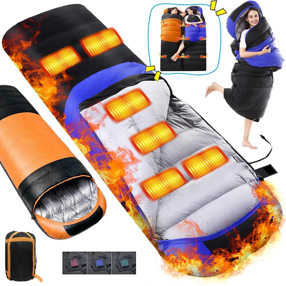 Winter -5℃ USB Heated Sleeping Bag Wearable Adult Electric Thermal Warm 4 Season Outdoor Camping Hiking Traveling (NO Power bank