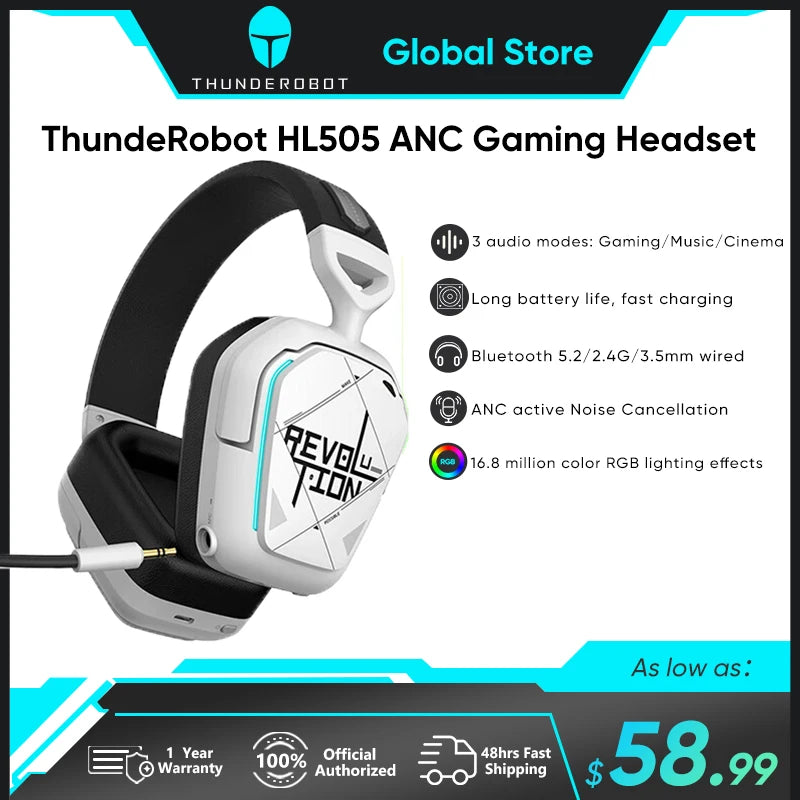 ThundeRobot HL505 2.4G Wireless Bluetooth Headphones ANC Noise Cancelling Mic Pods Over Ear Sports Gaming Headset for PC X-Box
