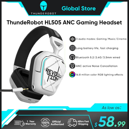 ThundeRobot HL505 2.4G Wireless Bluetooth Headphones ANC Noise Cancelling Mic Pods Over Ear Sports Gaming Headset for PC X-Box