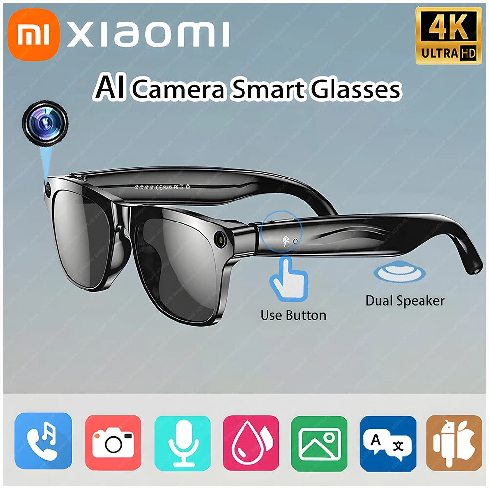Xiaomi 4K HD AI Smart Glasses With Camera Bluetooth Call Voice Assistant Translate Touch Control Music Player Waterproof Glasses