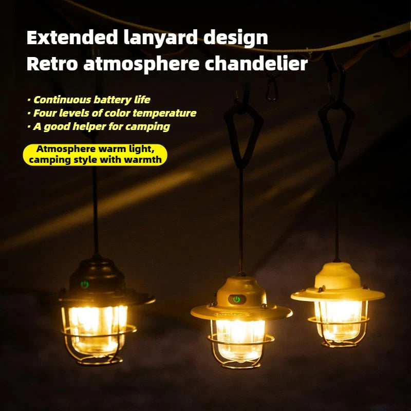 Mini LED Camping Lanterns Type-C Rechargeable Portable Hanging Tent Light 1200mAh for Hiking Fishing Emergency Light Lanterns