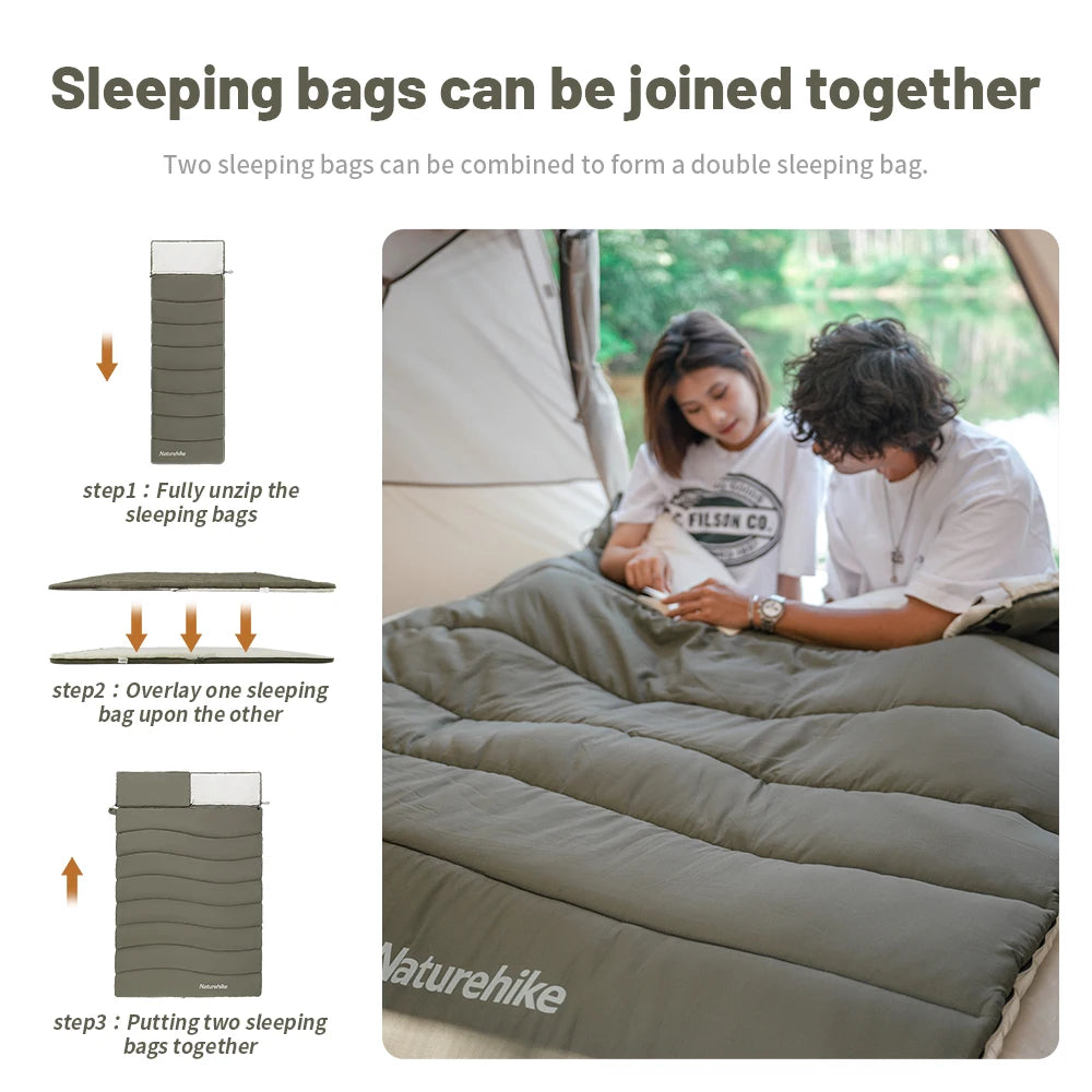 Naturehike Sleeping Bag Outdoor Camping Adult Single Patchable Sleeping Bag Spirit Envelope Cotton Sleeping Bag Hooded Portable