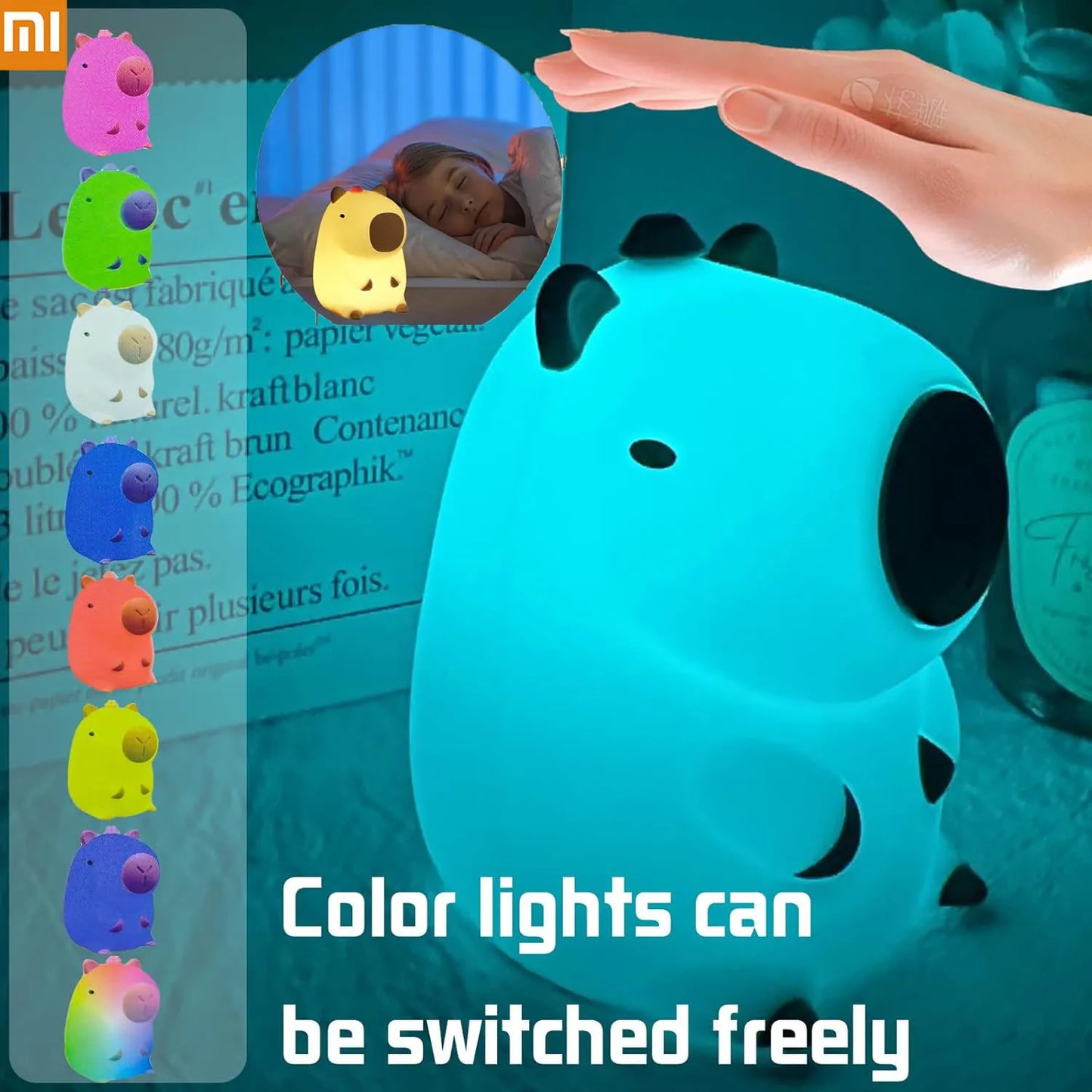Xiaomi Cute Capybara Night Light 7 Colors Touch LED Cartoon Silicone Bedside Sleep Night Lamp For Children Room Birthday Gift
