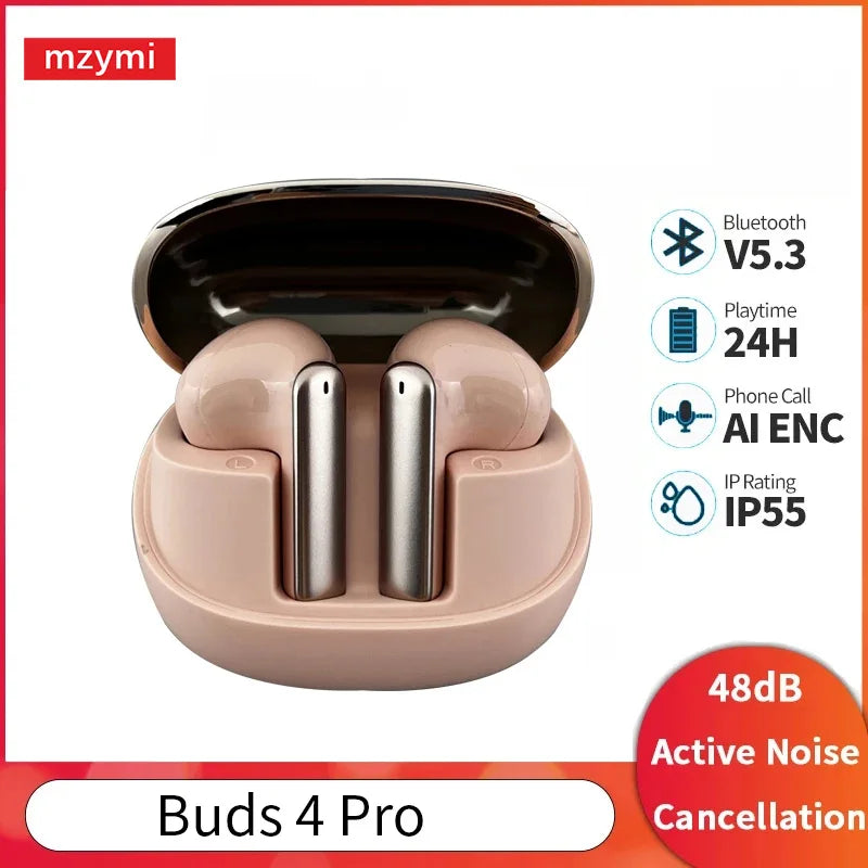 mzymi Buds 4 Pro TWS Wireless Earphones HiFi Sound Bluetooth 5.3 Headphones Sport Headset Waterproof Earbuds With Mic For XIAOMI