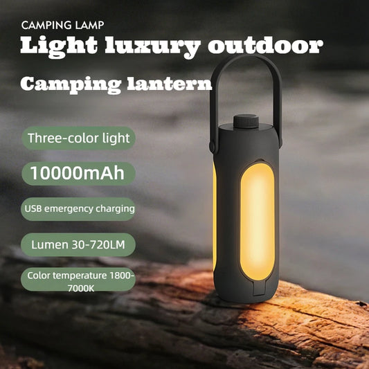 Multifunctional Camping Lantern & Power Bank - 10000mAh USB-C Rechargeable, 3 Color Stepless Dimming, Foldable Panel & Emergency Charger,  Camping, Hiking