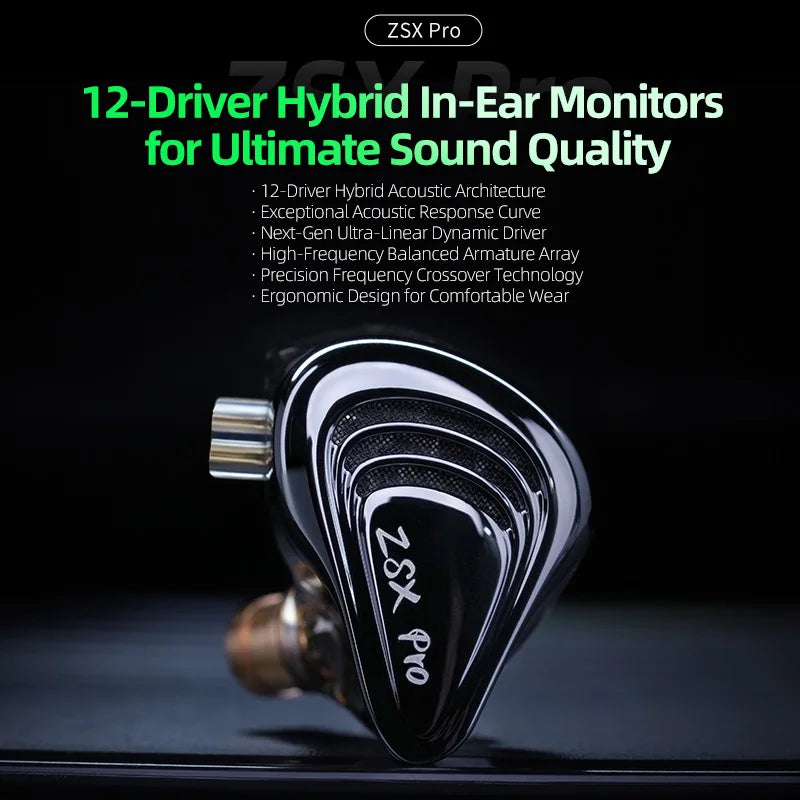 Pre-order KZ ZSX Pro 12 Driver Hybrid In-Ear Monitors with Premium Sound & Ergonomic Design Detachable Cable Headphone