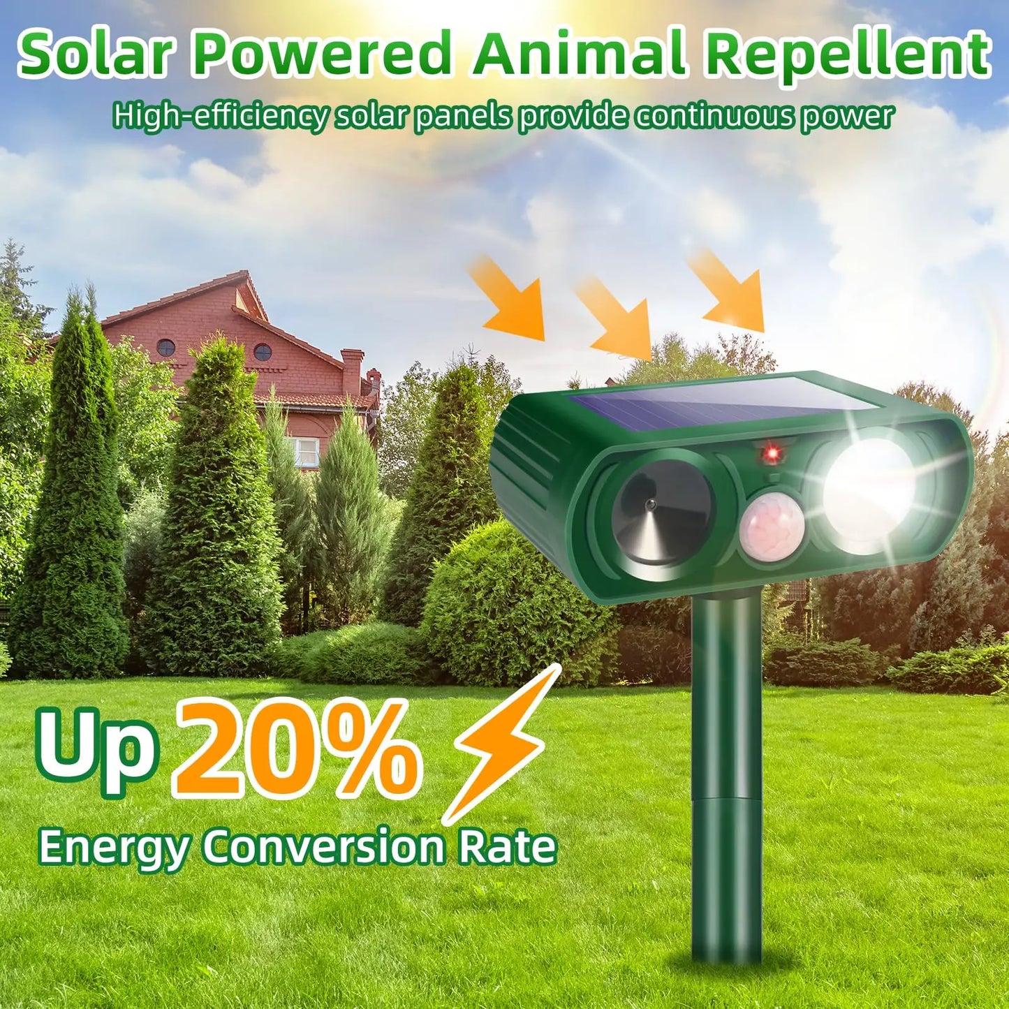 Solar Ultrasonic Animal Repellent With Motion Sensor, LED, Waterproof - Deer, Cat, Squirrel, Dog Deterrent for Yard Garden Farm