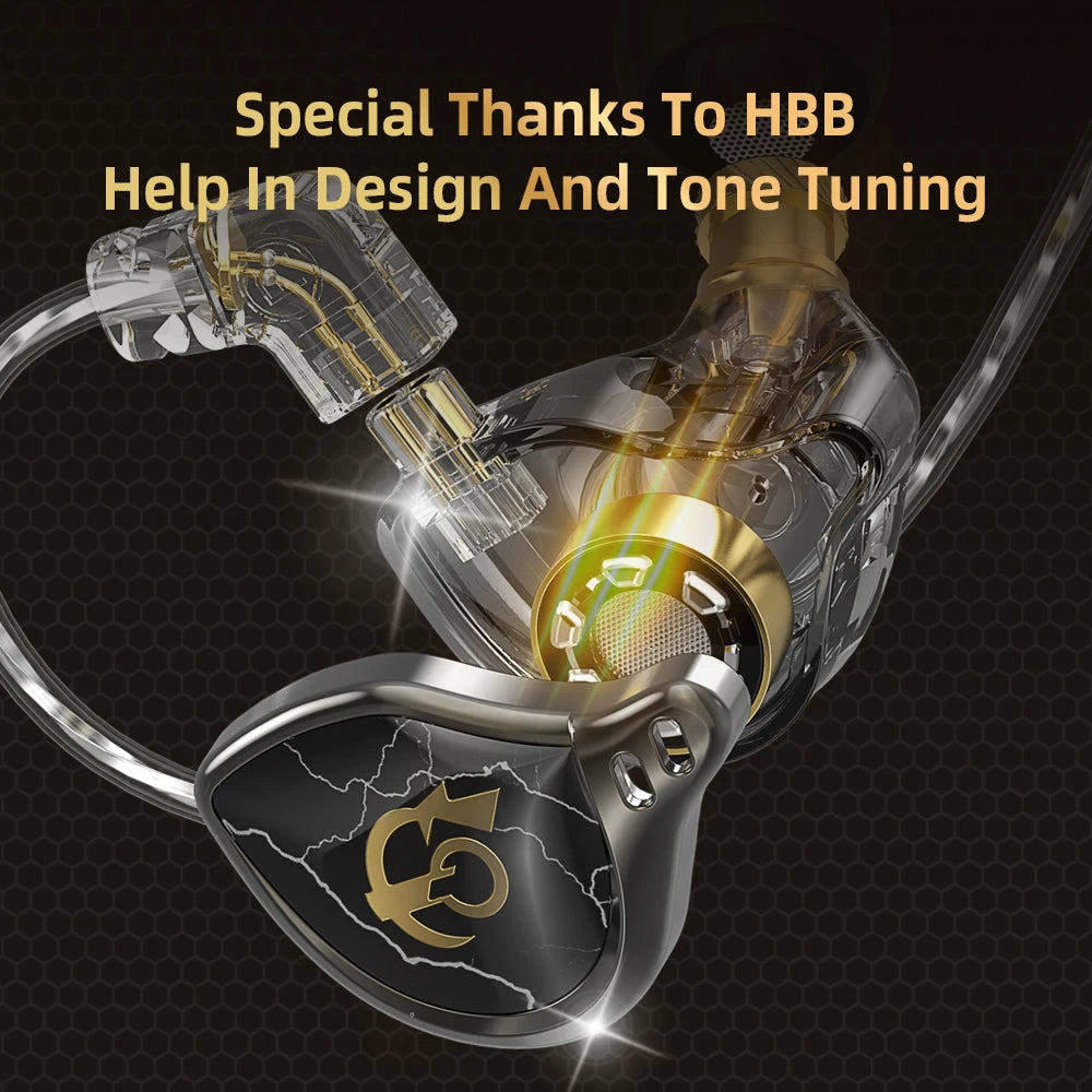 QKZ X HBB Wired Best HiFi In Ear Earphones 10mm Titanium-Coated Diaphragm Semi-open Cavity CNC Aluminum Alloy Monitor Headphone