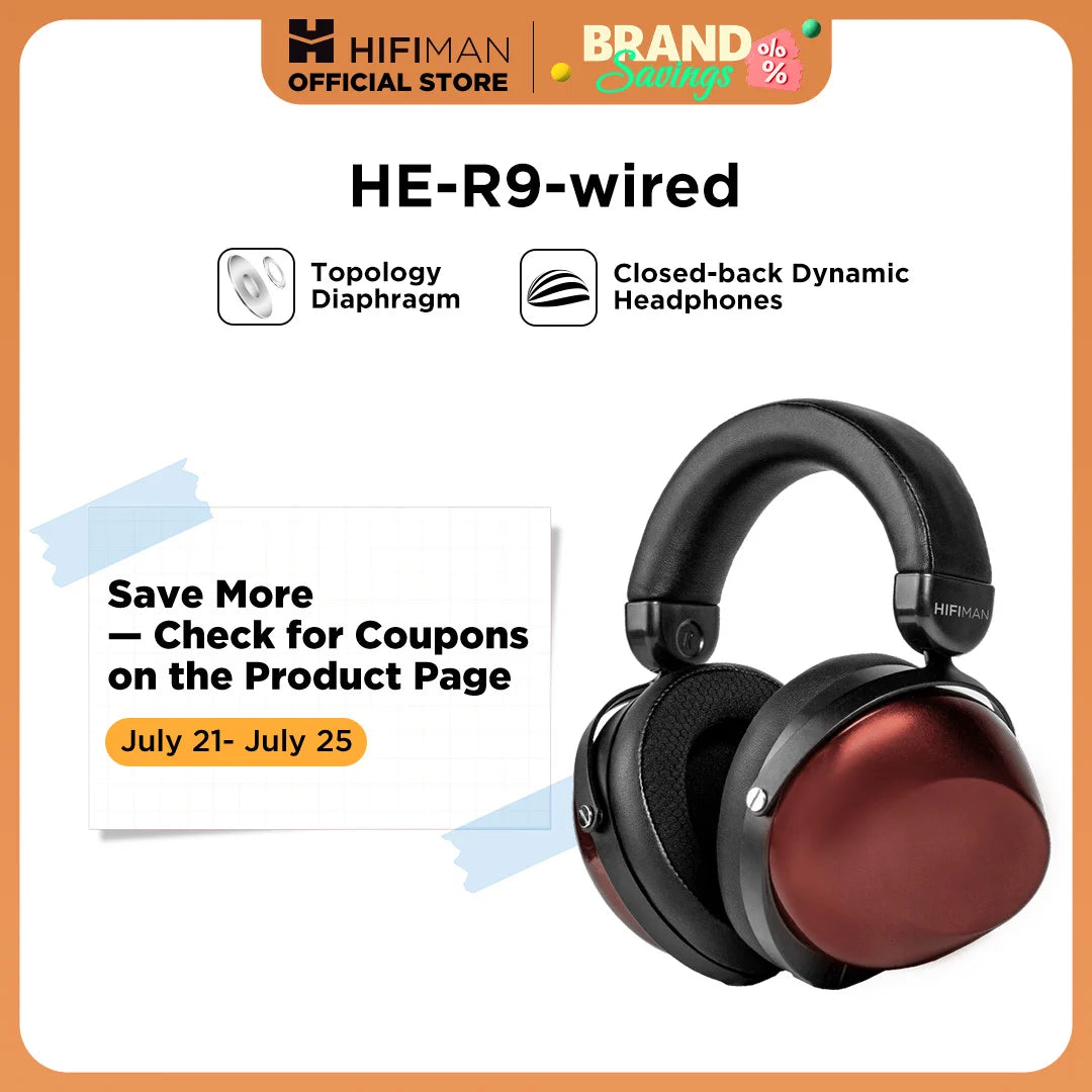 HIFIMAN HE-R9 Dynamic Closed-Back Over-Ear Headphones with Topology Diaphragm-Wired Version