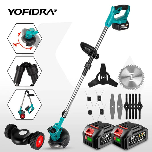 YOFIDRA Electric Lawn Mower Handheld Length Adjustable Cutter Cordless Garden Grass Cutting Trimmer For Makita 18V Battery Pin